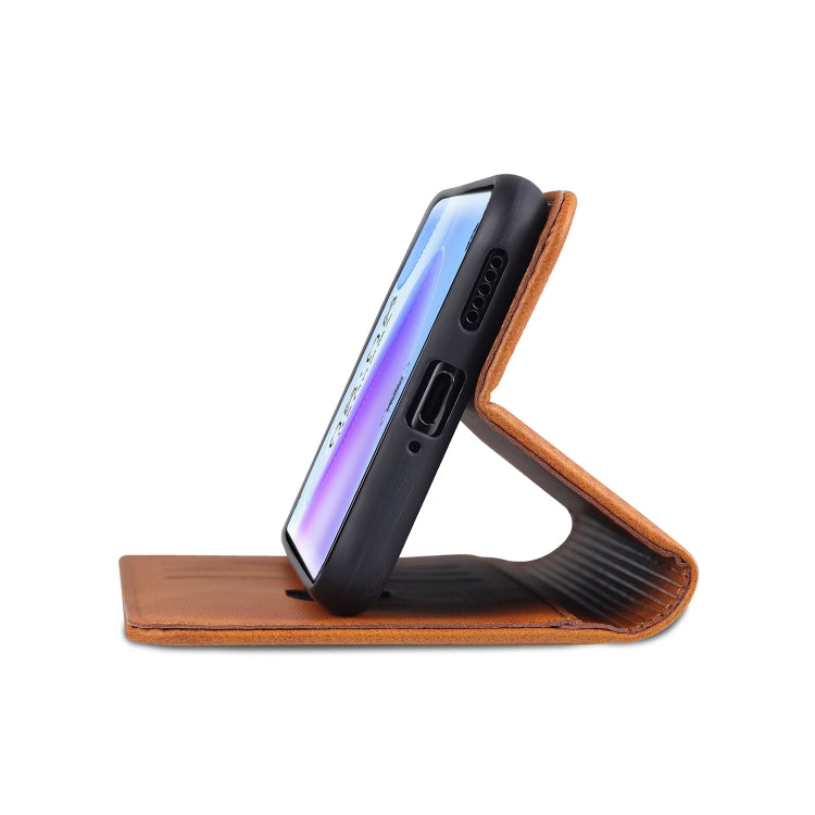 Tan leather flip phone case standing with horizontal flip and card-slot holder