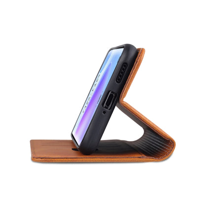 Tan leather flip phone case standing with horizontal flip and card-slot holder
