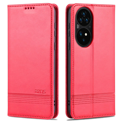 Red magnetic flip leather phone case with card slots and phone holder