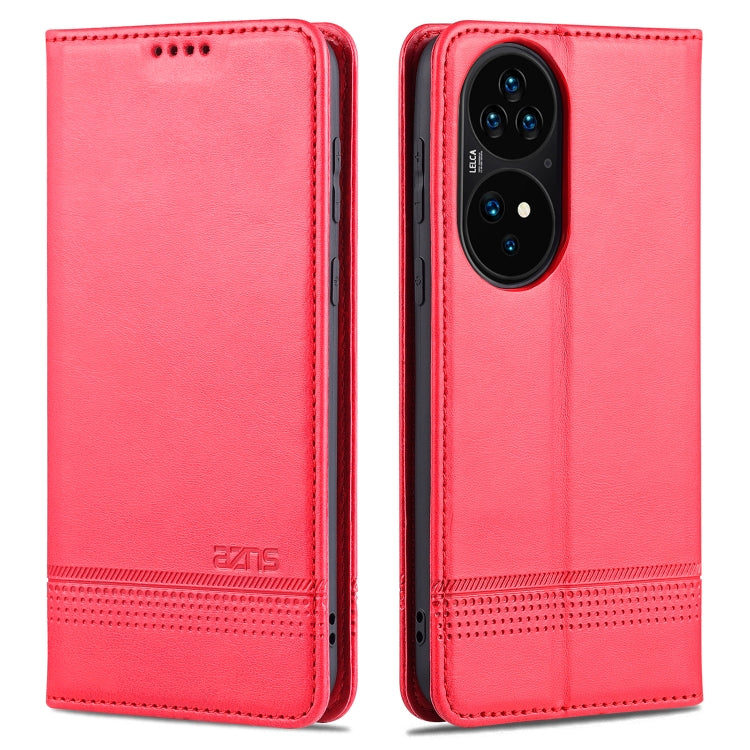 Red magnetic flip leather phone case with card slots and phone holder