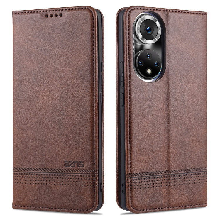 Dark brown magnetic flip leather phone case with card slots and phone holder