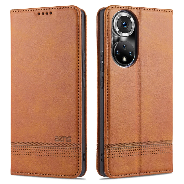 Leather flip phone case with card slots and magnetic closure, dark brown, for Huawei P50 Pro