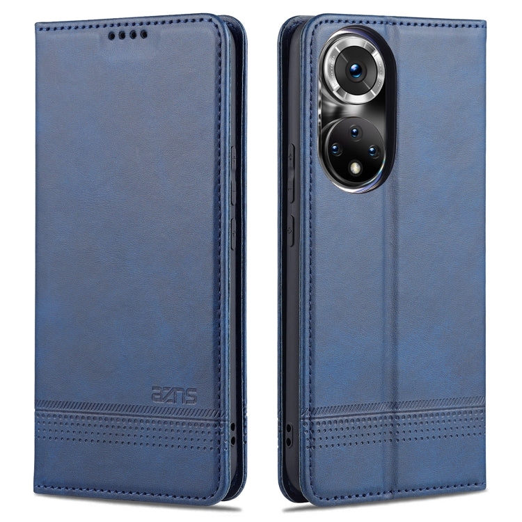 Leather flip phone case with card slots and magnetic closure, dark blue, for Honor 50 Pro
