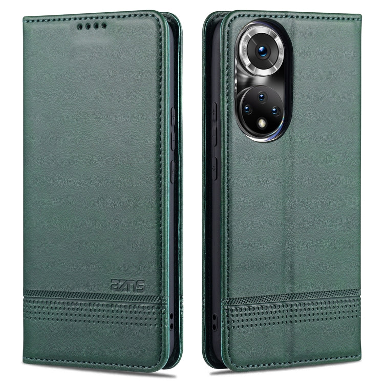 Leather flip phone case with card slots and magnetic closure, dark green, for Huawei P50 Pro