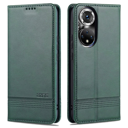 Leather flip phone case with card slots and magnetic closure, dark green, for Huawei P50 Pro