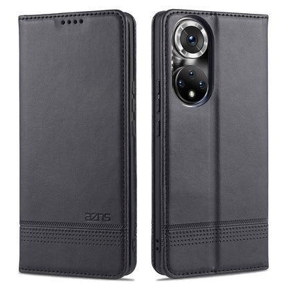 Leather flip phone case with card slots and magnetic closure, black, for Honor 50 Pro