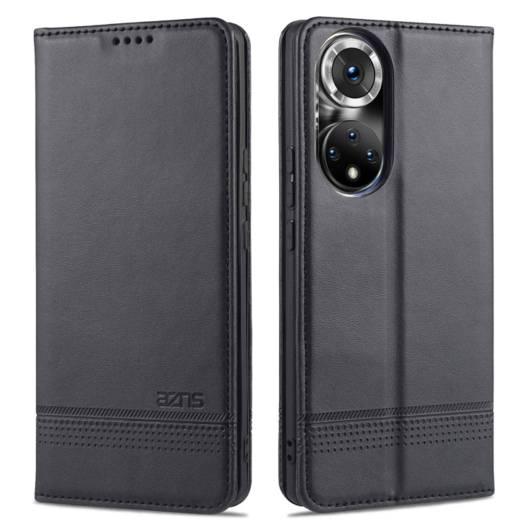 Leather flip phone case with card slots and magnetic closure, black, for Huawei P50