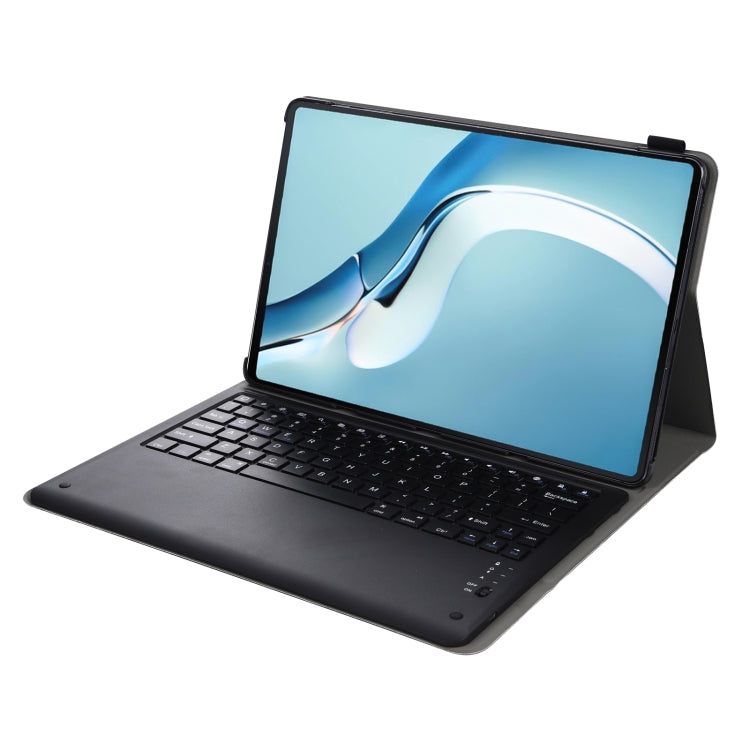 Black leather Bluetooth keyboard case with angled stand and flip cover