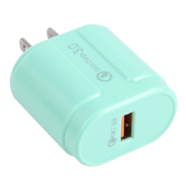 Mint green single-USB travel charger with EU plug prongs and USB-A port
