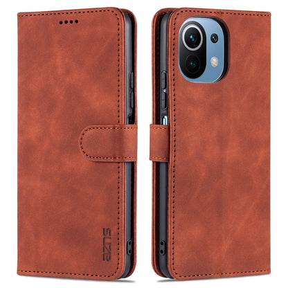 Brown leather flip phone case with card slots and magnetic holder for Xiaomi-style phones