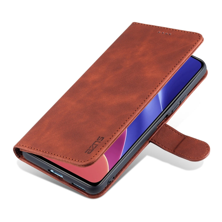 Brown leather wallet flip phone case with kickstand grip strap and front cover