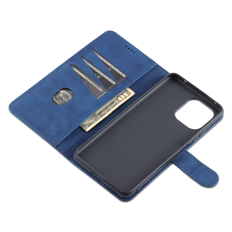 Blue leather flip phone case with built-in card slots and cash holder pocket