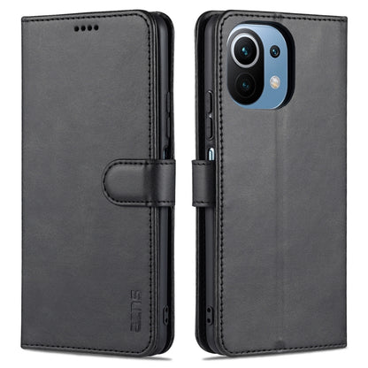 Calf-texture leather flip phone wallet case with card slots and holder, dark gray/black