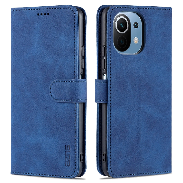 Calf-texture leather flip phone wallet case with card slots and holder, blue