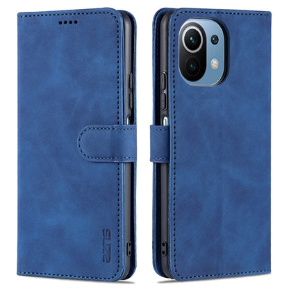 Calf-texture leather flip phone wallet case with card slots and holder, blue
