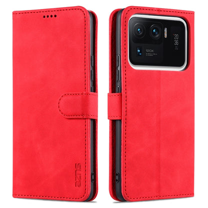 Calf-texture leather flip phone wallet case with card slots and holder, red