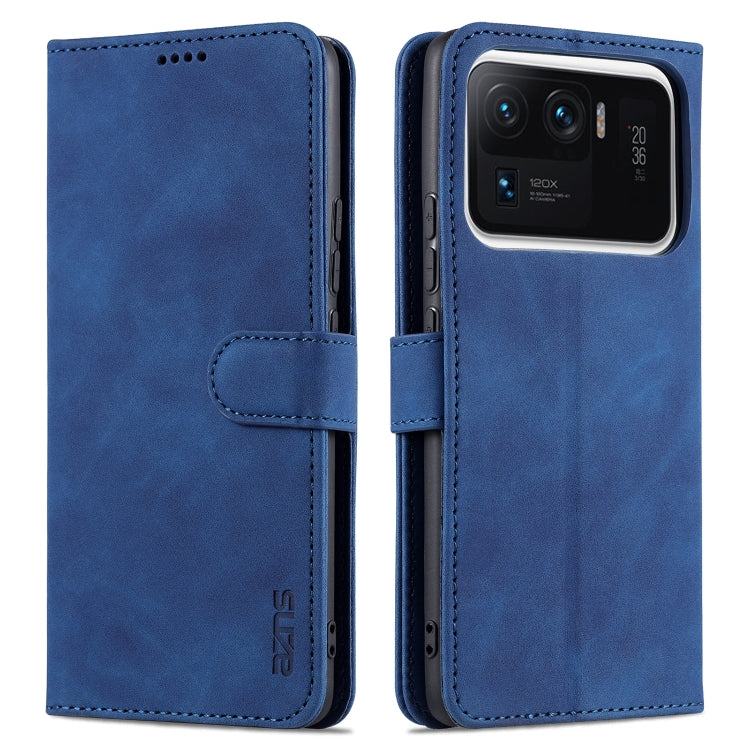 Calf-texture leather flip phone wallet case with card slots and holder, blue with camera cutout