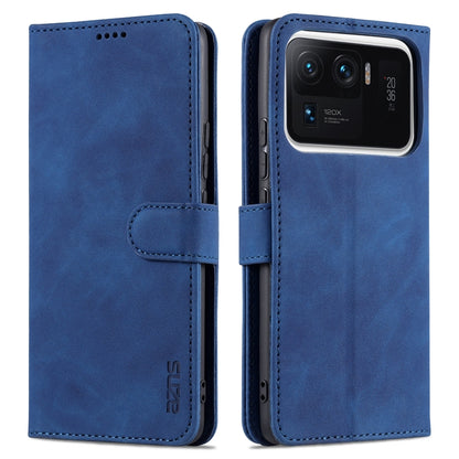 Calf-texture leather flip phone wallet case with card slots and holder, blue with camera cutout