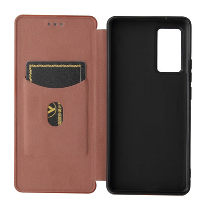 Brown magnetic flip phone case with card slot and black inner phone holder