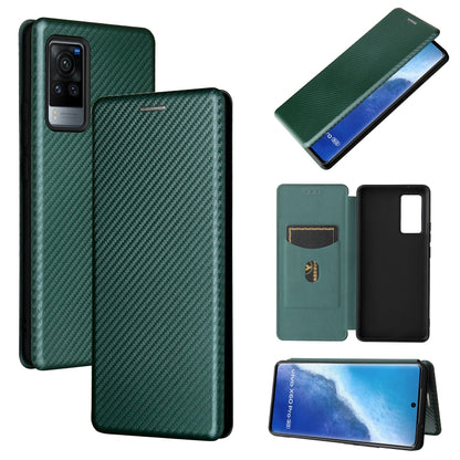 Green carbon-fiber textured magnetic flip phone case with card slot, horizontal opening