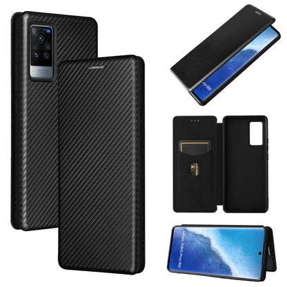 Black carbon-fiber textured magnetic flip phone case with card slot, horizontal opening