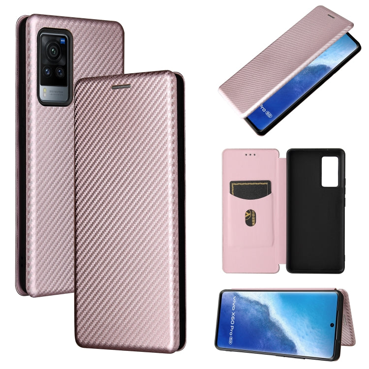 Magnetic flip phone case with carbon-fiber texture and card slot, shown in brown and pink