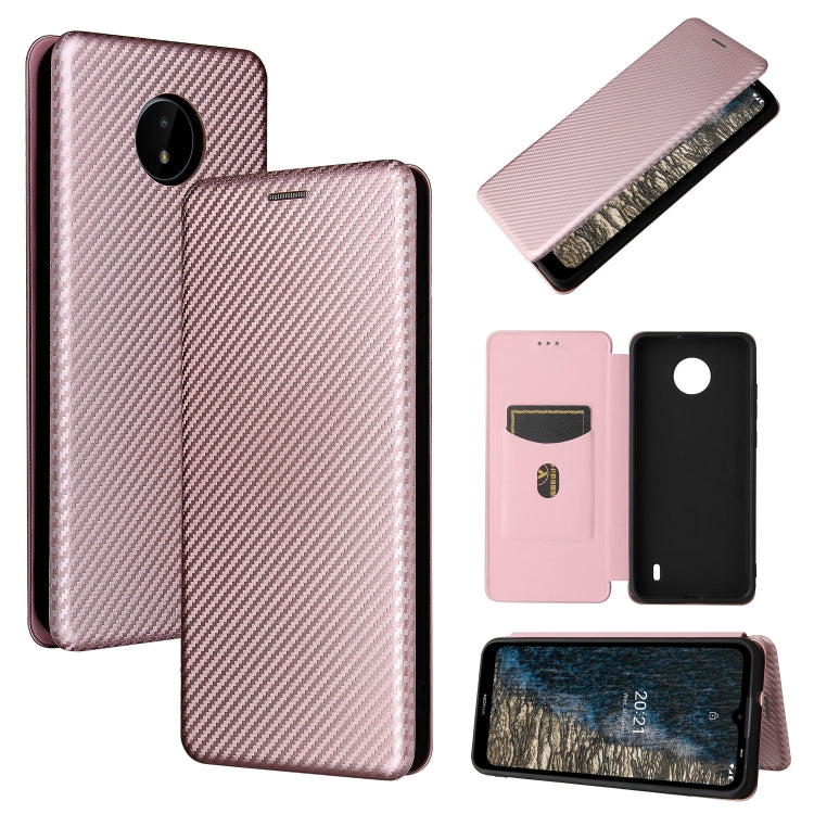 Brown carbon fiber texture magnetic flip phone case with card slot