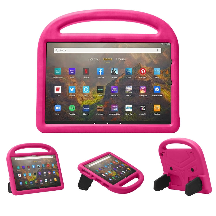 Pink EVA kids shockproof tablet case with handle, corner guards, and kickstand
