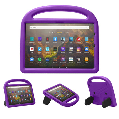 Purple EVA kids shockproof tablet case with handle and foldable viewing stand
