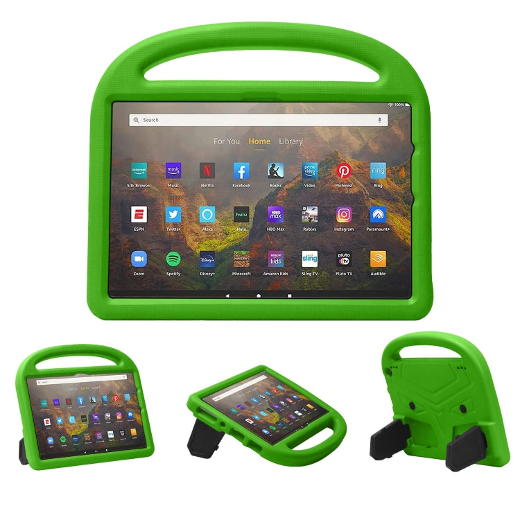 Green EVA kids shockproof tablet case with front handle and kickstand viewing angle