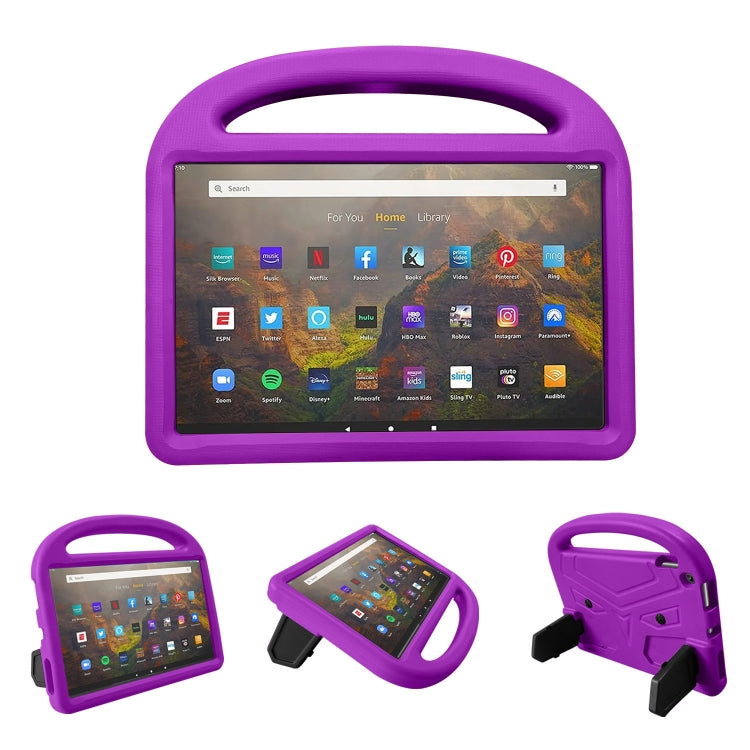 Purple EVA kids protective tablet case with handle cutout and reinforced corner bumpers