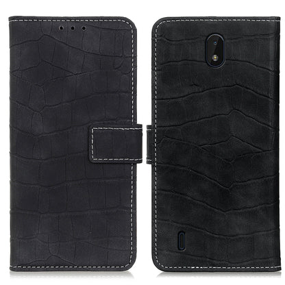 Black crocodile-texture leather flip phone case, back view with camera cutout