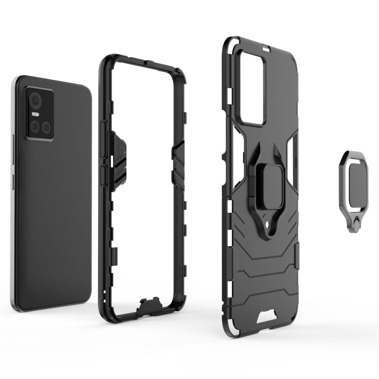Rugged phone case kit with magnetic ring holder, back cover and side frame pieces.