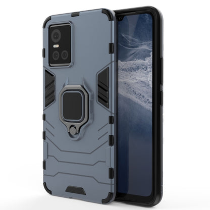 Blue shockproof phone case with magnetic ring holder and camera cutout