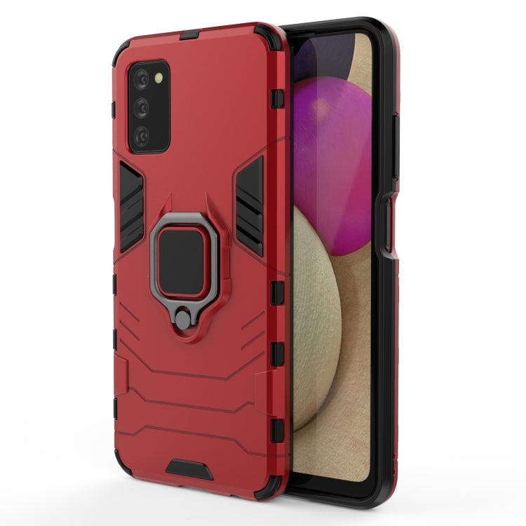 Red rugged shockproof phone case with magnetic ring holder, front and rear views.