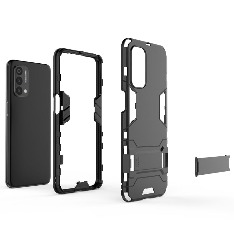 Grey rugged phone case set with front frame, back cover, and side cutouts
