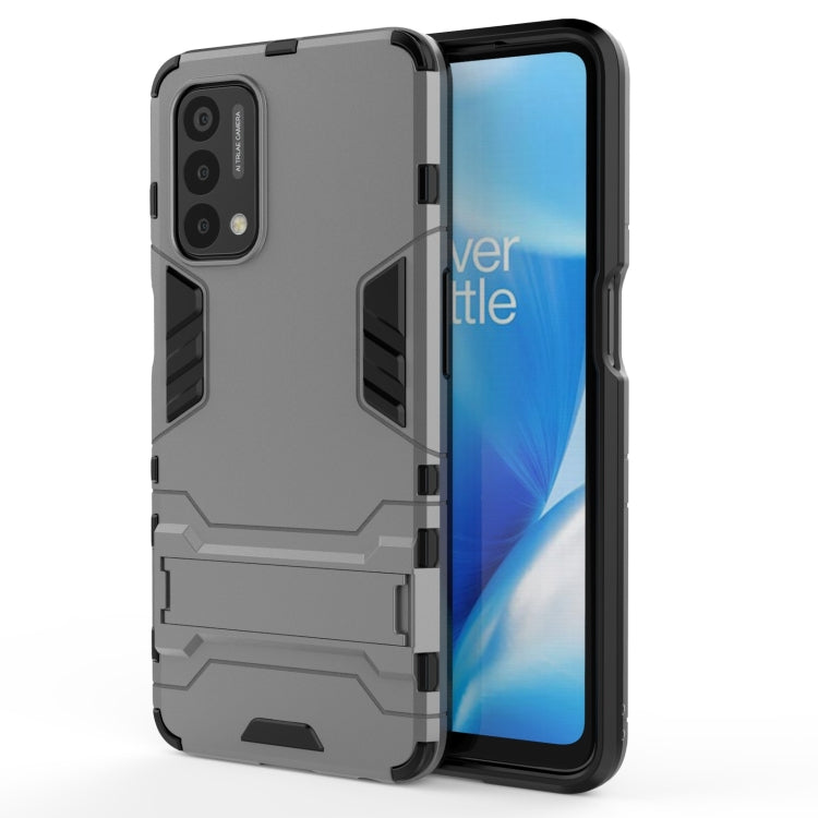 Grey shockproof phone case with dual-layer bumper and raised camera cover