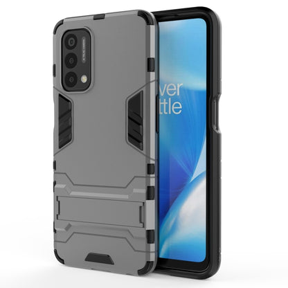 Grey shockproof phone case with dual-layer bumper and raised camera cover