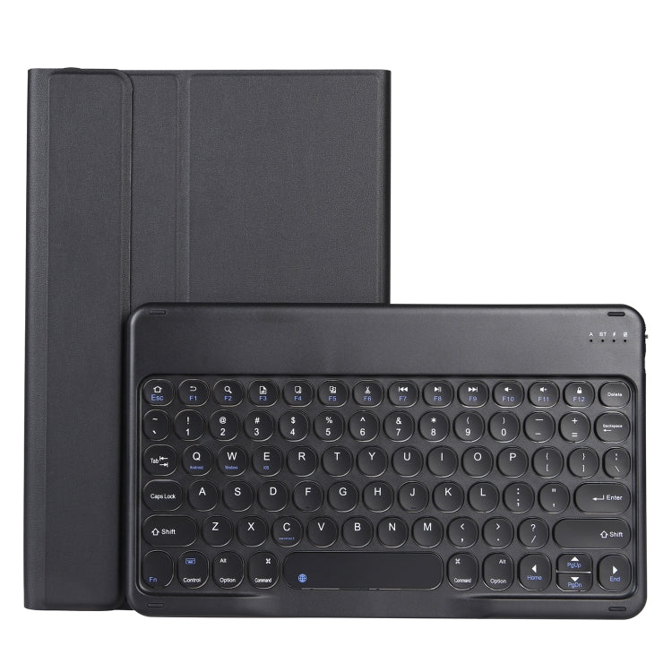 Black detachable round-key Bluetooth keyboard on lambskin-style tablet case