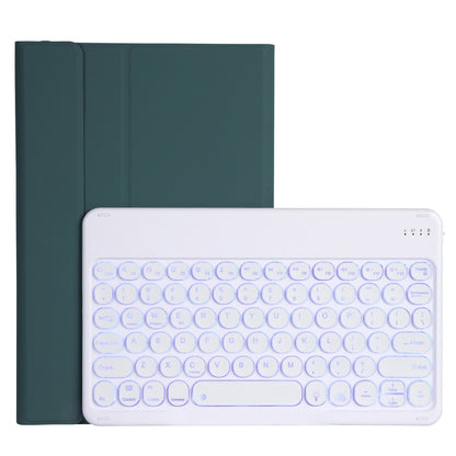 Dark green leather folio case with detachable round keycap Bluetooth keyboard