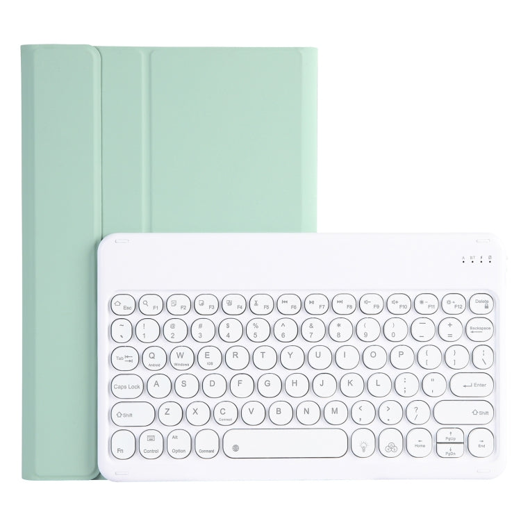 Light green leather folio case with detachable round keycap Bluetooth keyboard