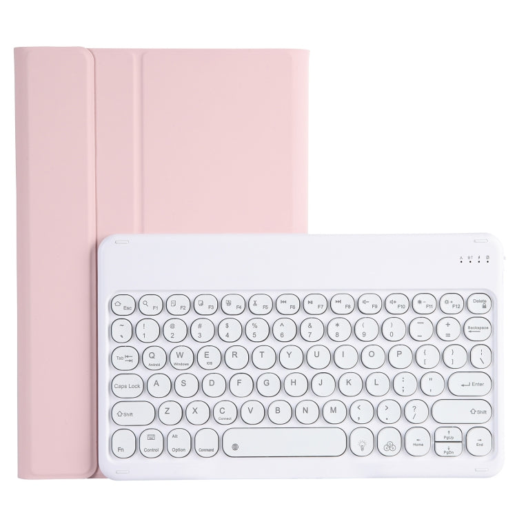 Pink leather folio case with detachable round keycap Bluetooth keyboard