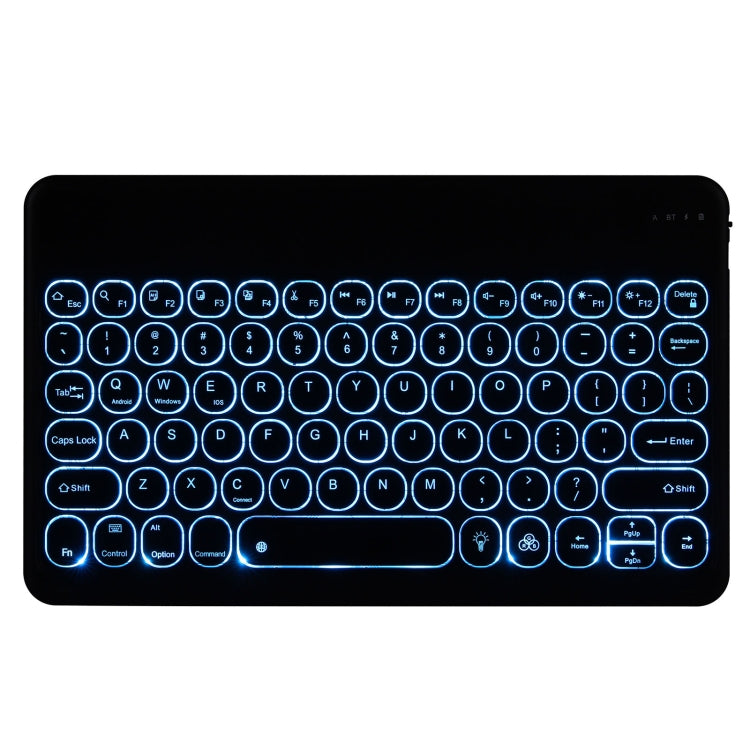 Black Bluetooth keyboard with detachable round keycaps and blue backlight