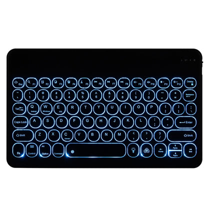 Black Bluetooth keyboard with detachable round keycaps and blue backlight