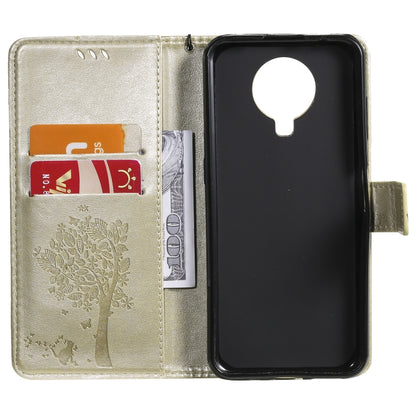 Gold flip phone case opened to show card slots and camera cutout window