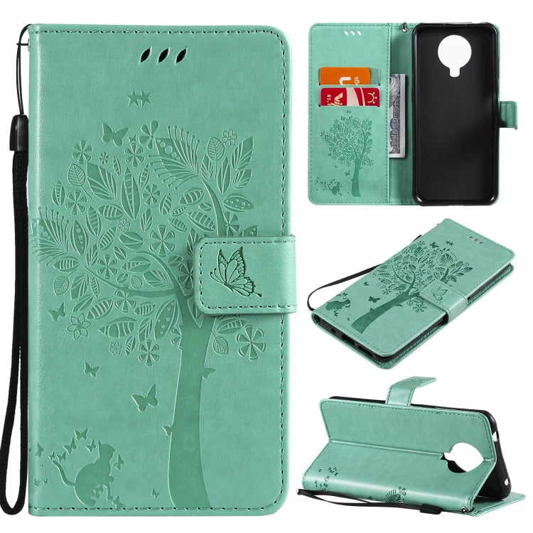 Printed PU leather flip phone wallet case with lanyard and card slots, mint green