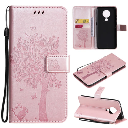 Pink PU leather phone wallet case with tree & butterfly pattern, card slots, wrist strap