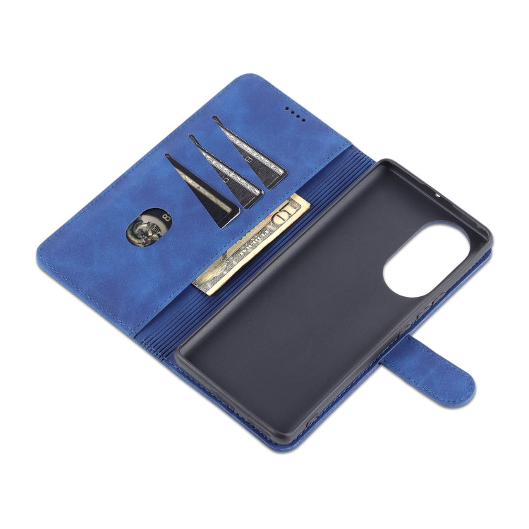 Blue leather flip phone wallet case with card compartment and cash slot