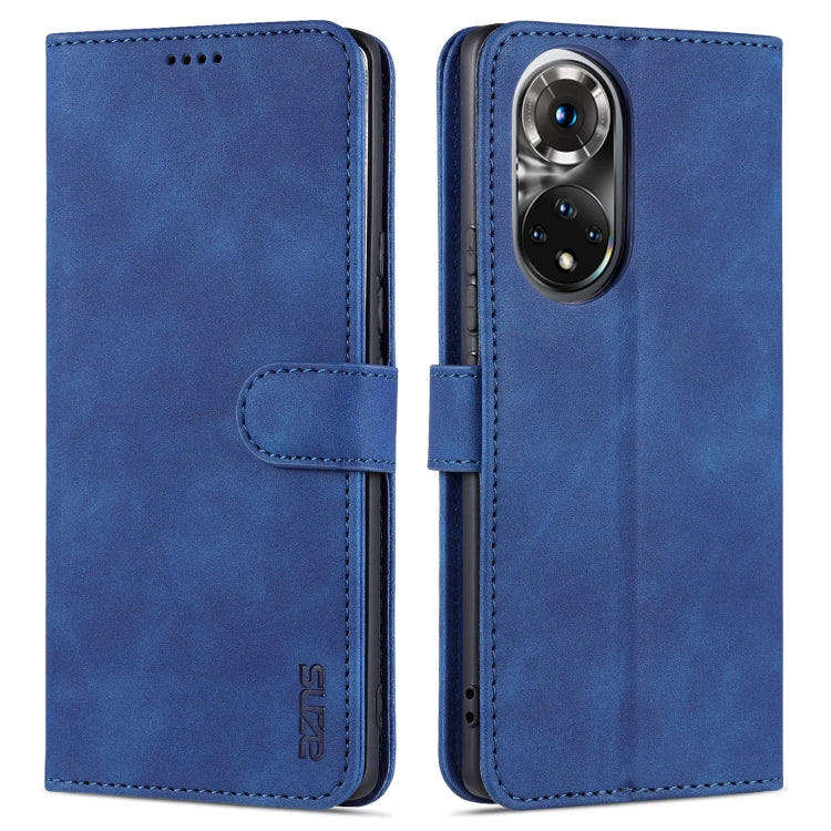 Leather flip phone case with card slots and holder, blue, magnetic-style side closure
