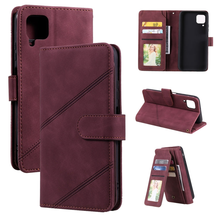 Burgundy PU leather wallet flip phone case with card slots and magnetic stand